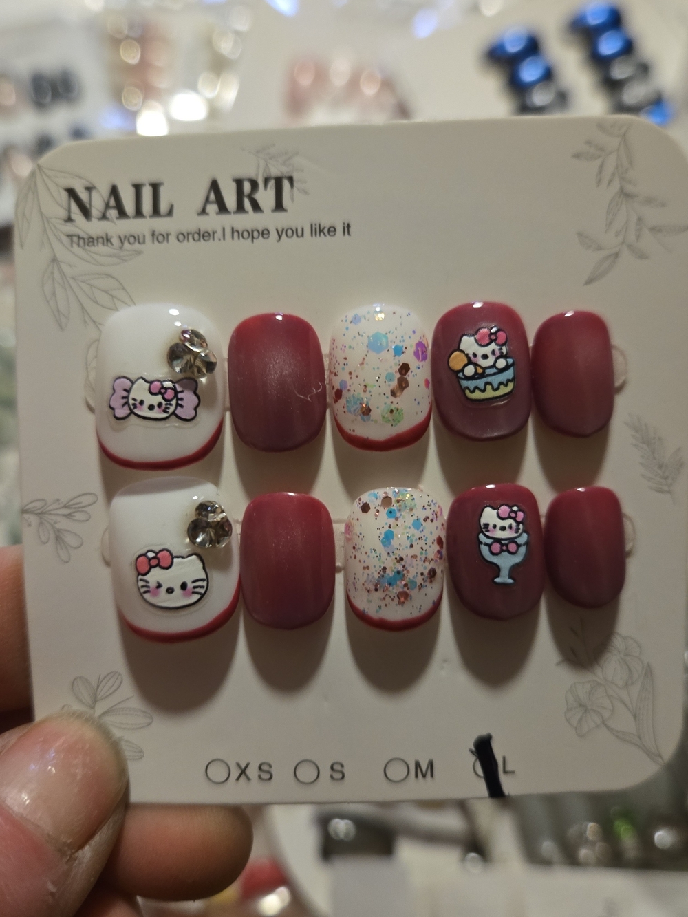 Hello Kitty Themed Press-On Nails in White & Mauve